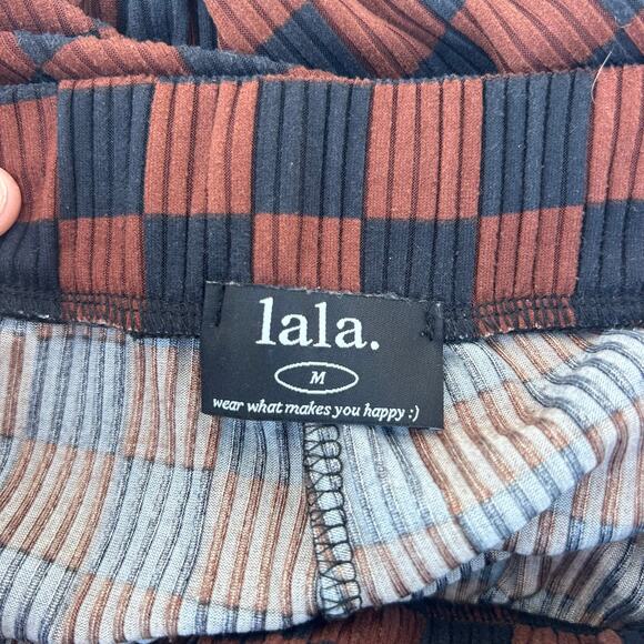 Dressed In LALA Lex Ribbed Playsuit Mocha Brown Black Checkered Set Pants Medium - Picture 8 of 12